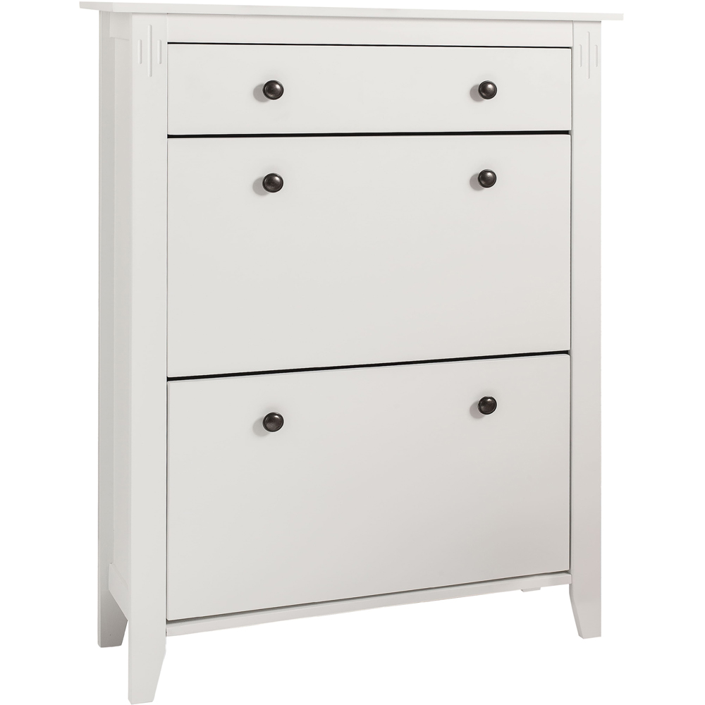 Noa and Nani Cotswold 2 Flip Door Single Drawer White Shoe Storage Cabinet Image 2