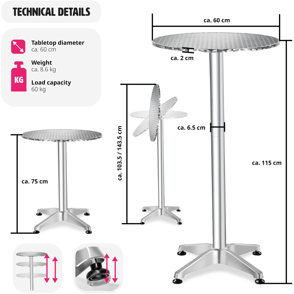 tectake Grey Height Adjustable Bar Table Image 9