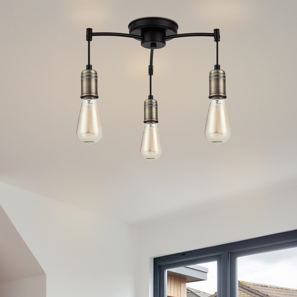 Cosylyte Linton 3 Light Industrial Matt Antique Brass Ceiling Light Image 2