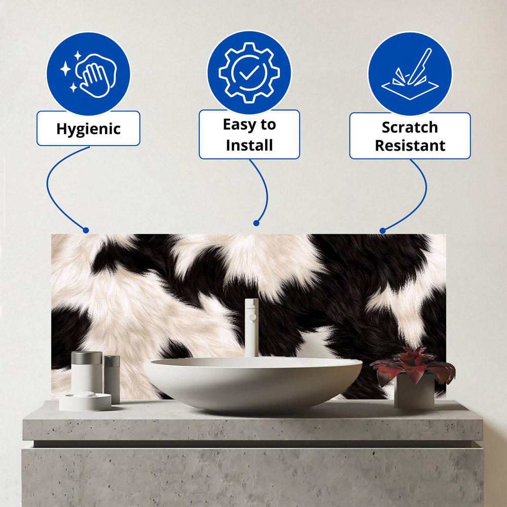 Warren Reed Designer Black and White Cow Hide Print Bathroom Splashback 25 x 60cm Image 3