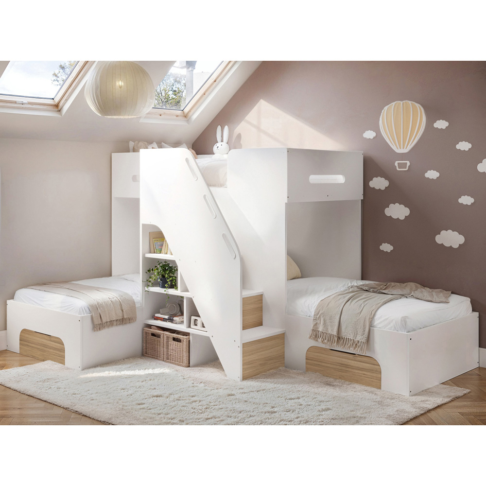 Flair Mason White and Oak Staircase Triple Sleeper with Storage Image 6