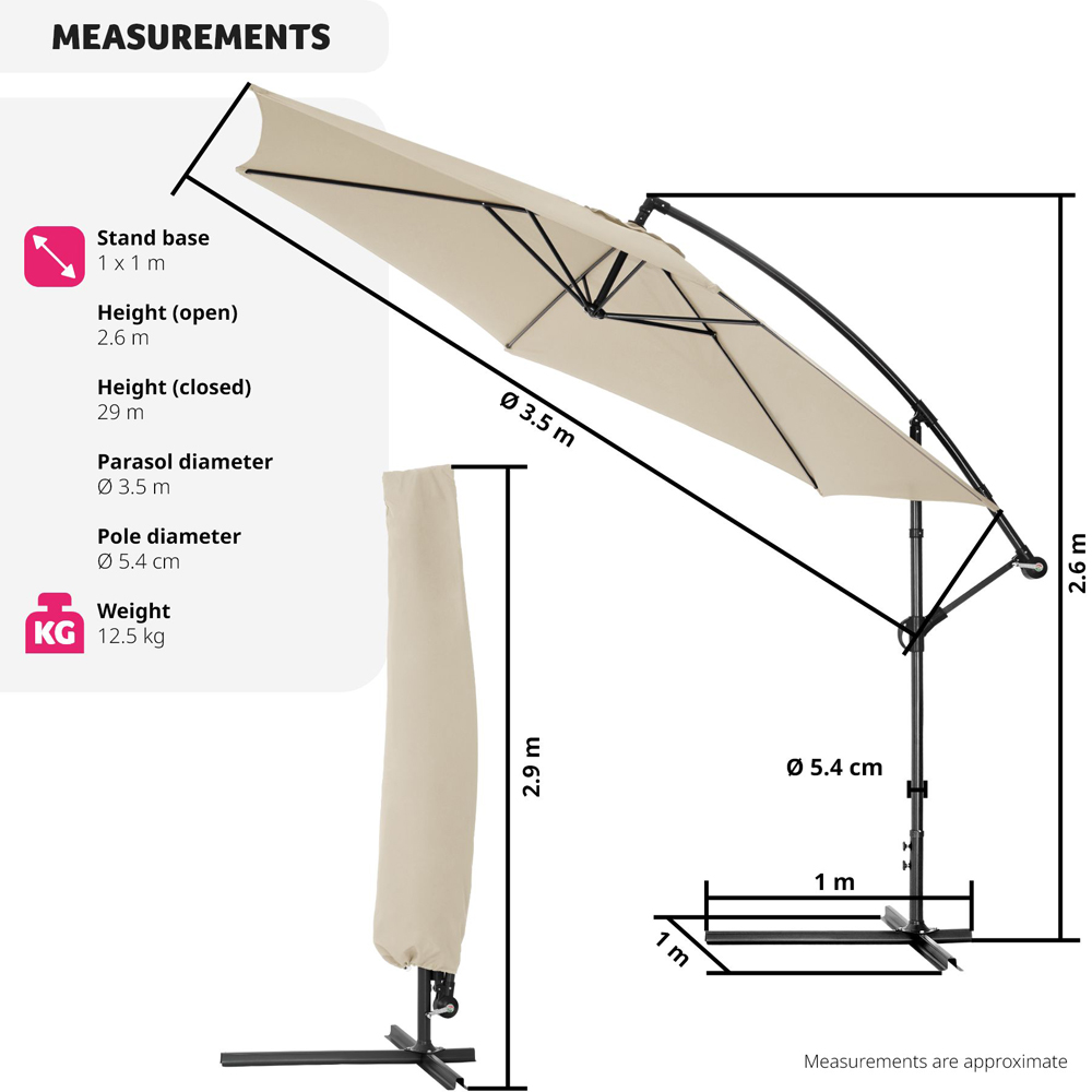 tectake Ciccio Beige Adjustable Tilt Cantilever Parasol 3.5m Image 9