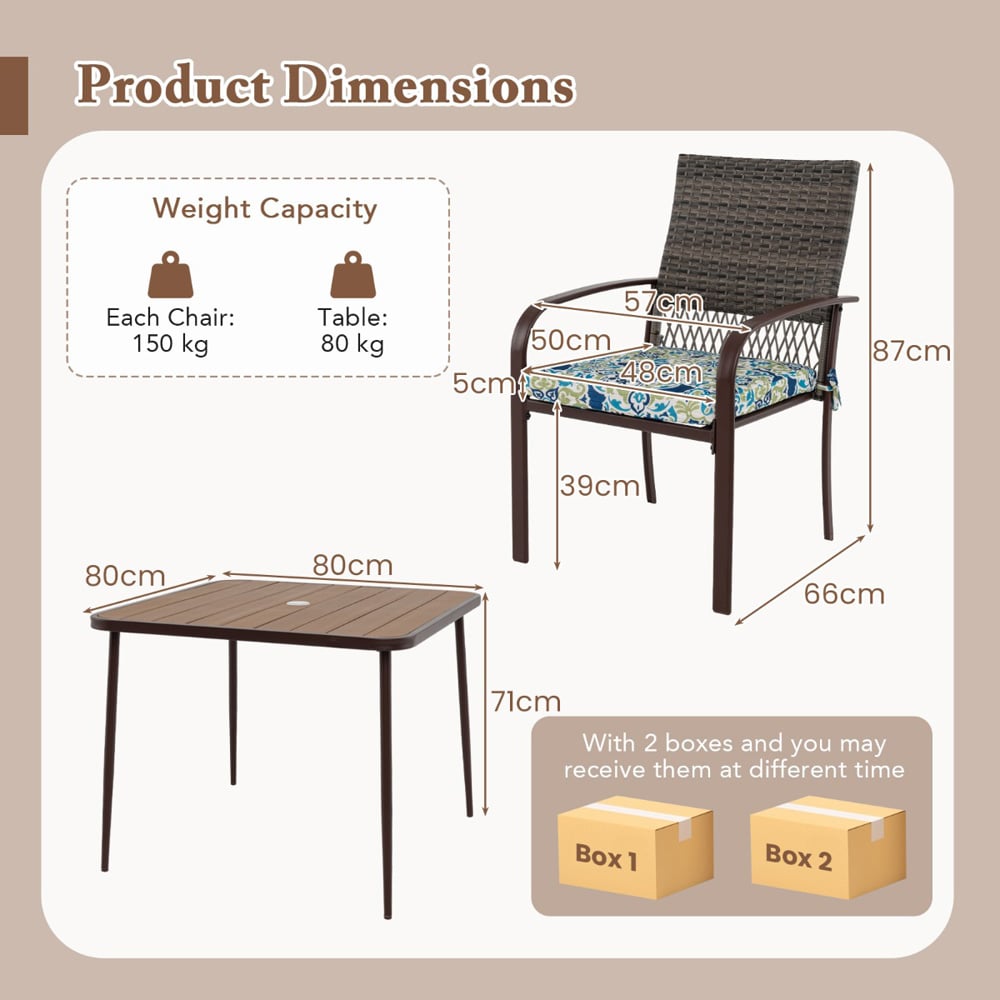 Costway 4 Seater Brown Patio Dining Table Set Image 9