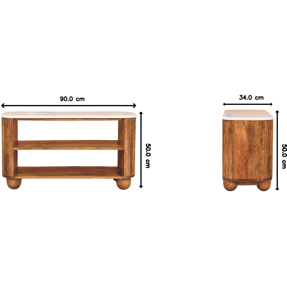 Artisan Furniture Beaumont Golden Teak 2 Shelf Marble Top Mango Wood Shoe Bench Image 8