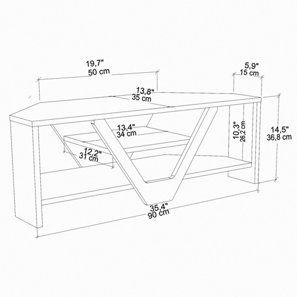 Decorotika Karin 2 Sheld Oud Oak and Black Modern Corner TV Unit Image 5