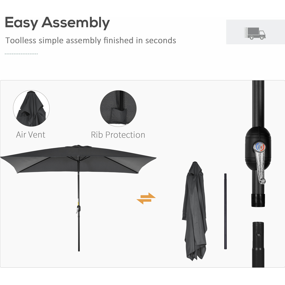 Outsunny Black Crank and Tilt Parasol 3 x 2m Image 6