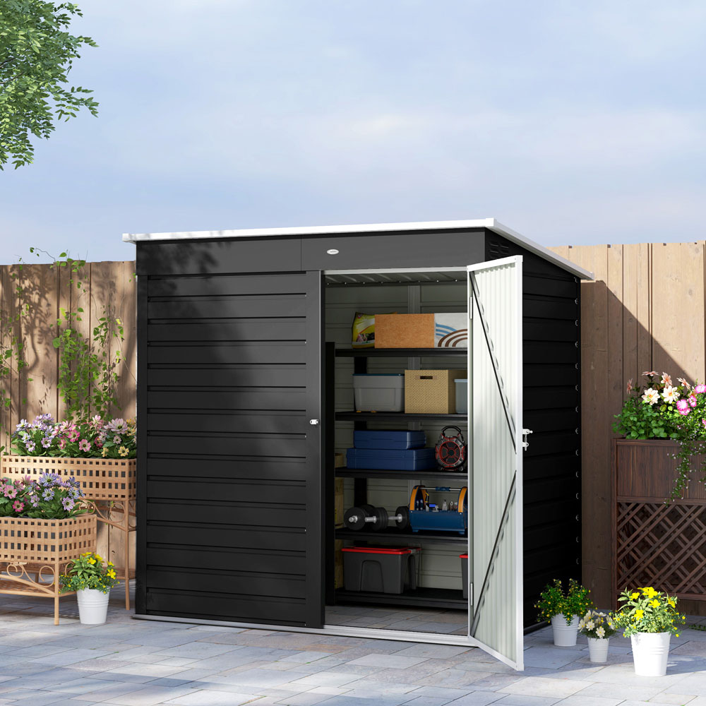 Outsunny 6.2 x 4ft Dark Grey Metal Garden Shed with Lockable Door and Gloves Image 2