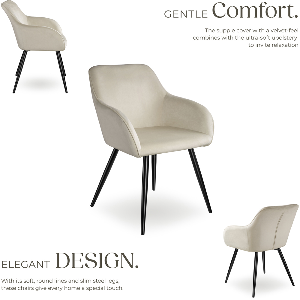tectake Marilyn Set of 2 Cream and Black Velvet Look Padded Dining Chairs Image 3