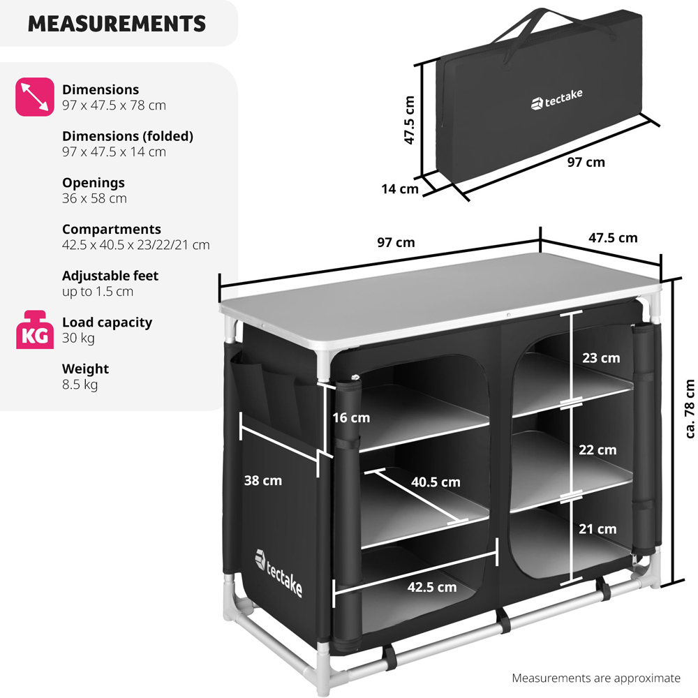 tectake 6 Compartments Black Foldable Camping Kitchen Image 9