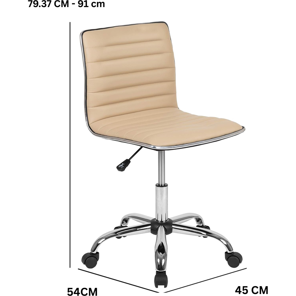 FWStyle Beige Faux Leather Ribbed Designer Office Chair Image 6