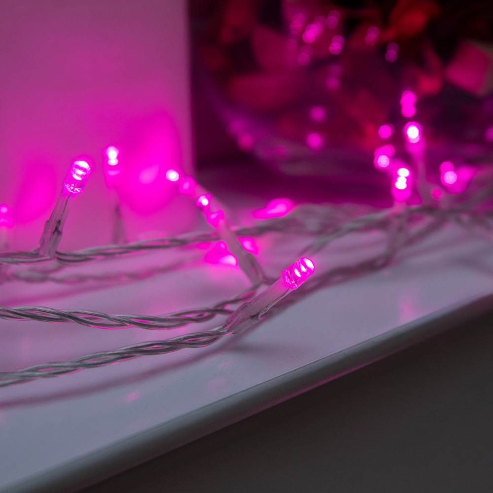 The Christmas Centre 240 Pink LED Multifunction Clear Cable String Light 28m Image 7