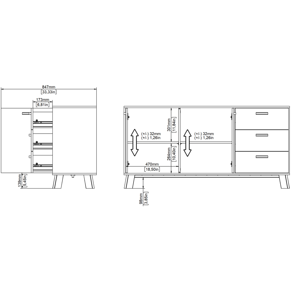Furniture To Go 2 Door 3 Drawer White and Brown Sideboard Image 9