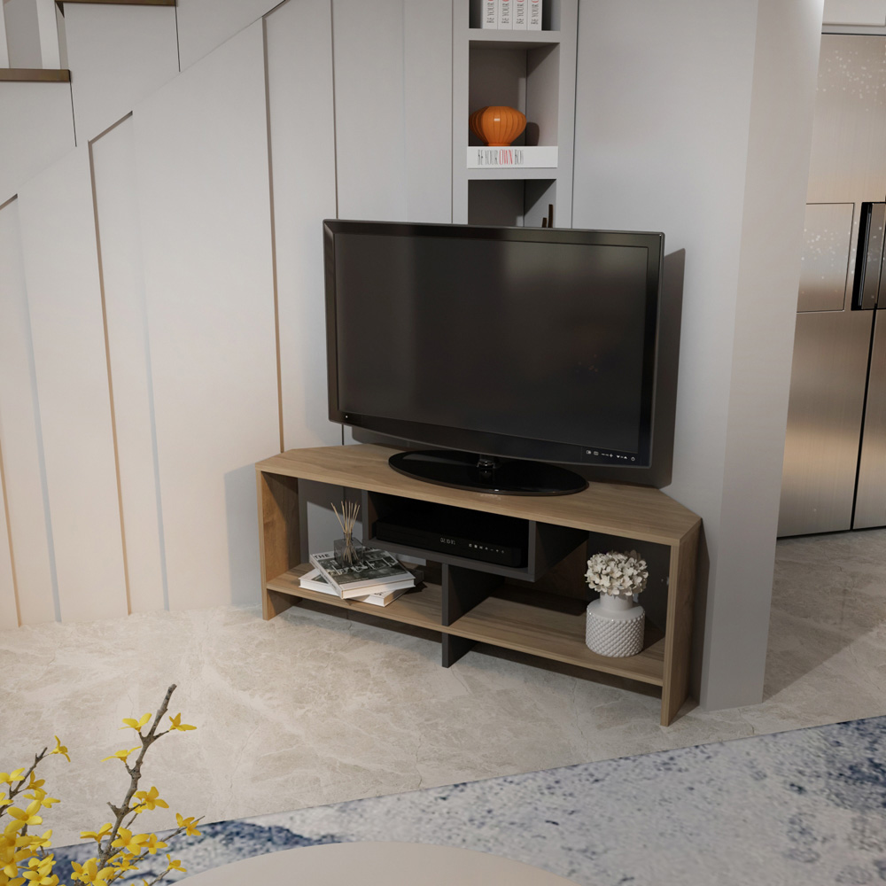 Decorotika Maldives 3 Shelf Walnut and Black Corner TV Unit Image 3