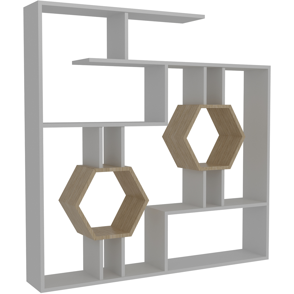 Decorotika Tamara White and Oak Geometric Unique Bookshelf Image 2