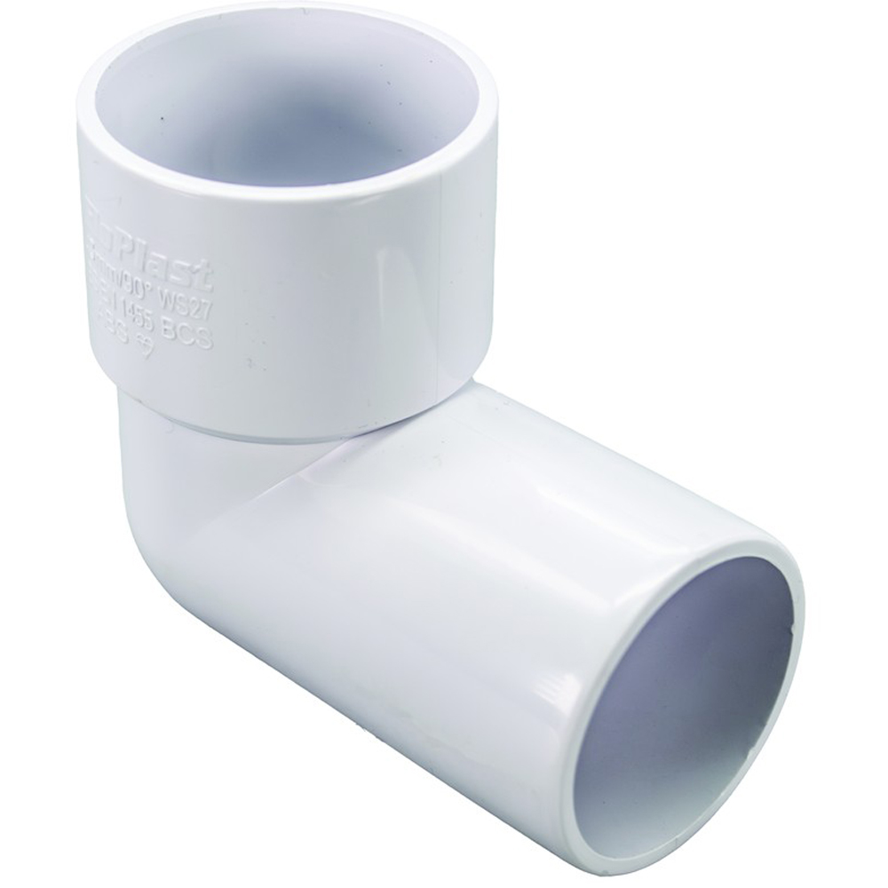 FloPlast Solvent Weld Waste 90 Degree Swivel Bend Male and Female White 40mm Image 3