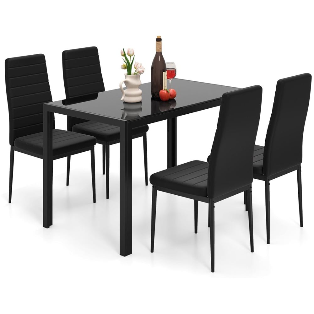 Costway 4 Seater Dining Table Set Black Image 2
