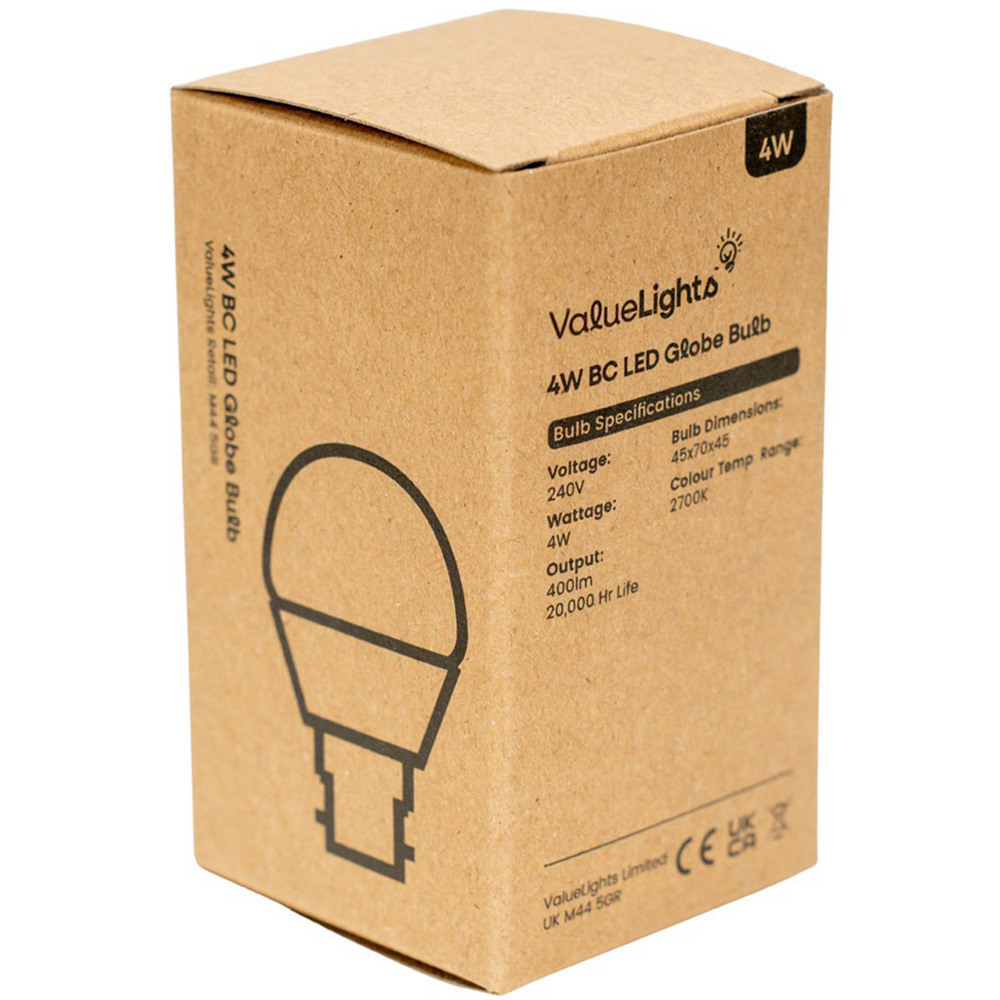 ValueLights 5 Pack B22 LED 4W 2700K Warm White Globe Light Bulbs Image 4