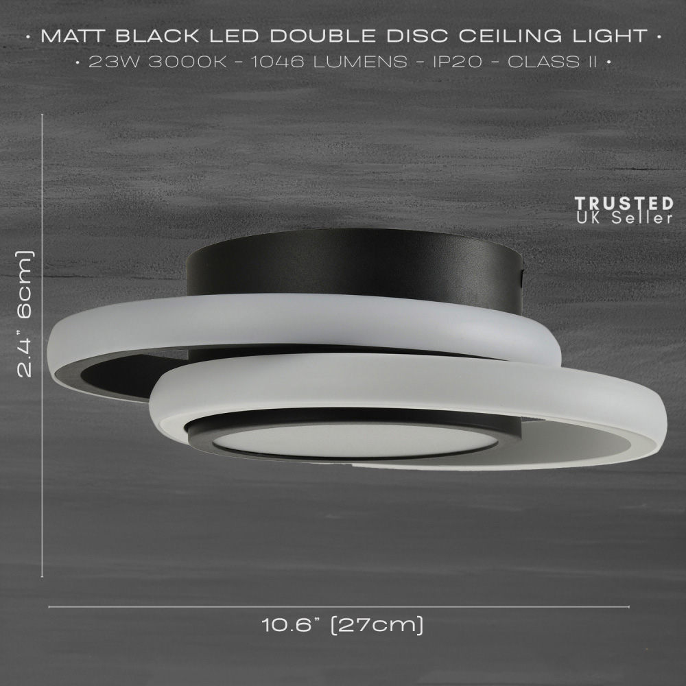 Happy Homewares Black and White LED Ceiling Light with Central Downlighter Image 7