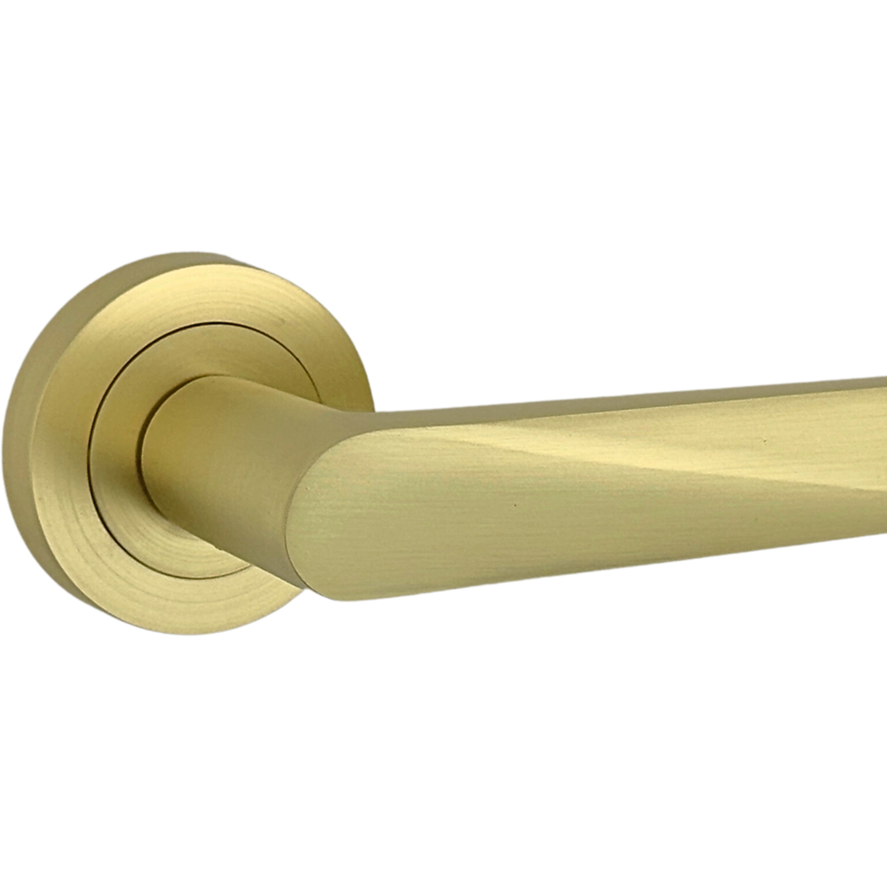 AXS Hardware Detroit Satin Brass Bathroom Door Handles on Rose Image 5