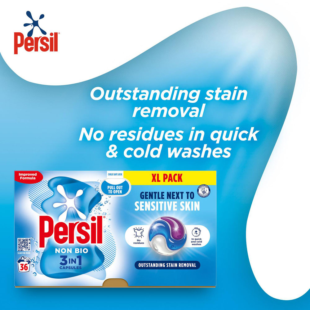 Persil Non Bio 3 in 1 Washing Capsules XL 36 Washes 3 Pack Image 6