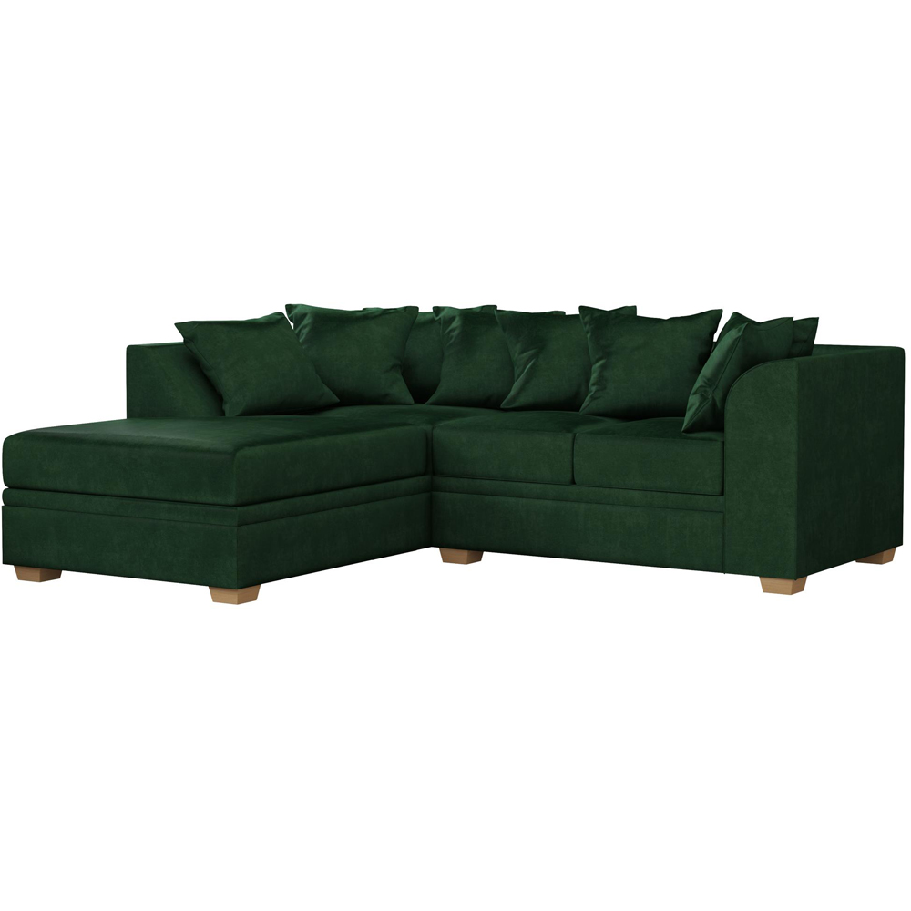 Modo 3 Seater Forest Green Plush Velvet Left Hand Scatter Back L-Shape Corner Sofa Image 2