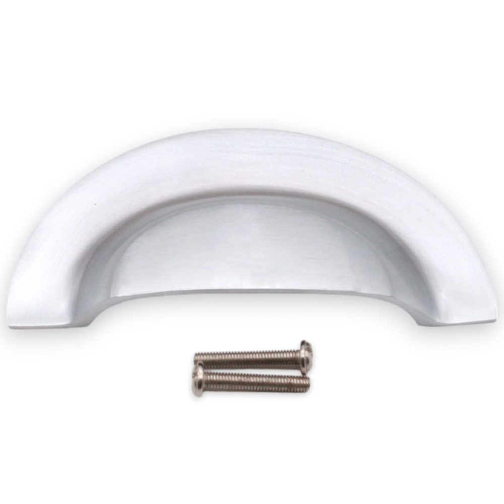 Spira Brass Satin Chrome Large Slim Cup Pull Drawer Handle Image 3