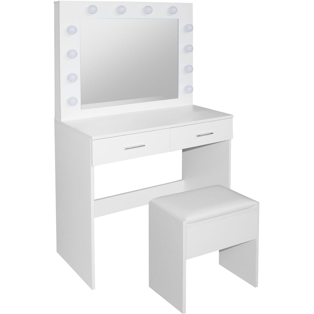 Comfy Living 2 Drawer White Dressing Table Set with LED Lit Mirror and Stool Image 2