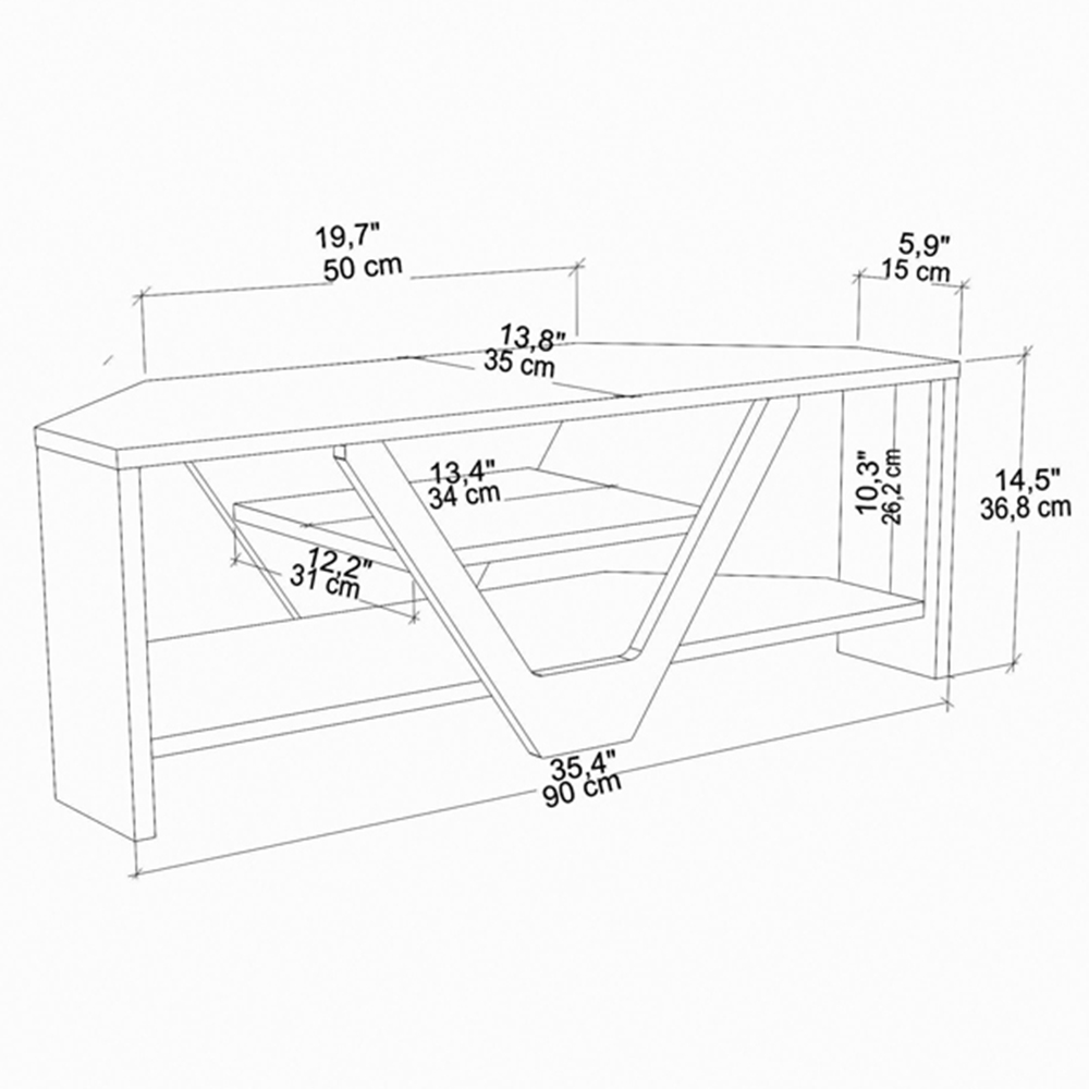 Decorotika Karin 2 Sheld Black and White Modern Corner TV Unit Image 7