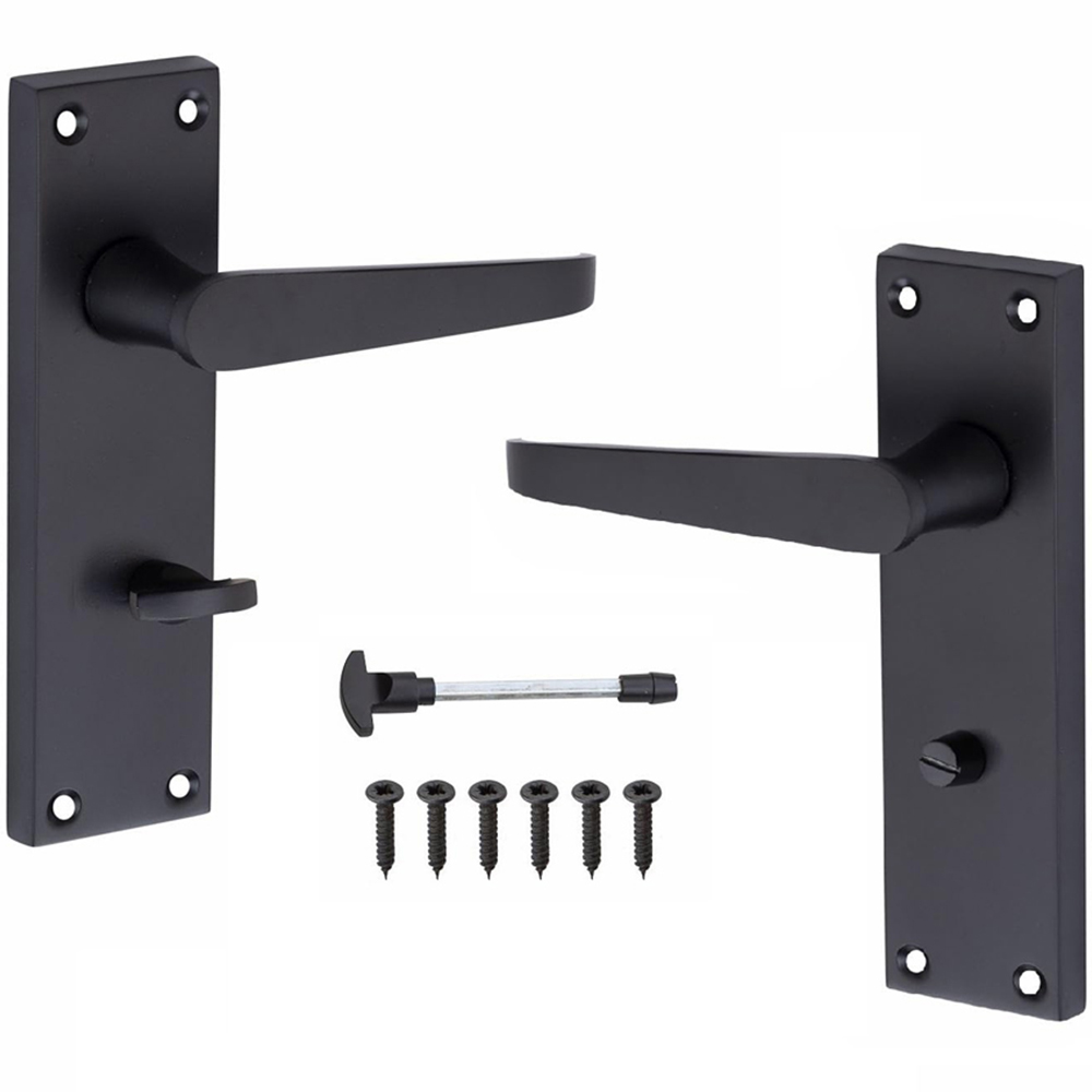 Golden Grace Victorian Straight Matt Black Bathroom Handles and Mortise Lock Set Image 2