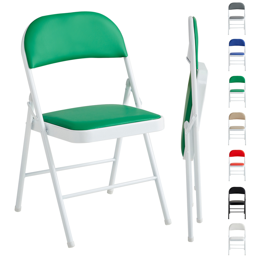 Green Padded Folding Metal Dining Chairs Image 2