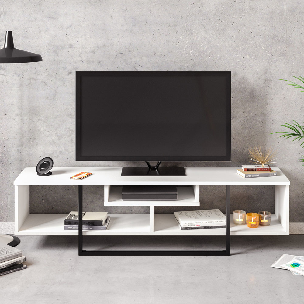 Decorotika Asal 3 Shelf White and Black Modern TV Unit Image 3