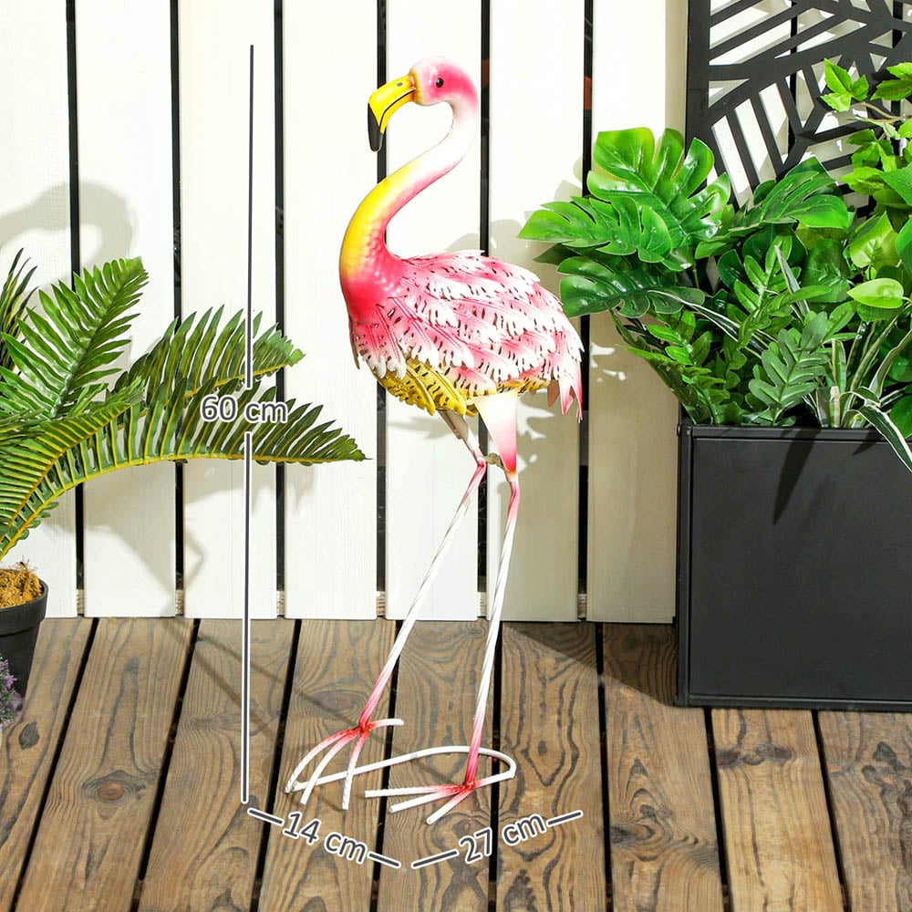 Outsunny Pink Metal Flamingo Garden Ornament with Stake Image 9