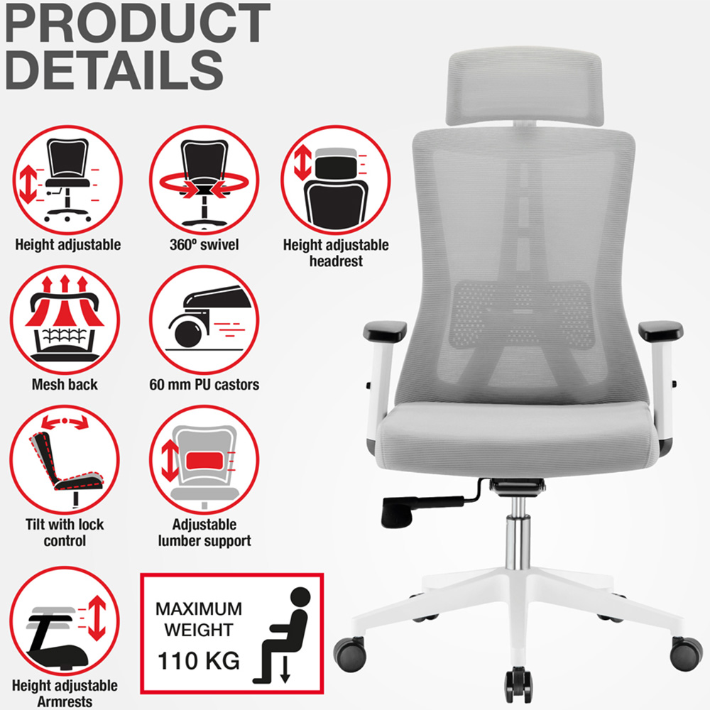 TTAP Oxford Plus Grey Mesh Swivel Office Chair Image 8
