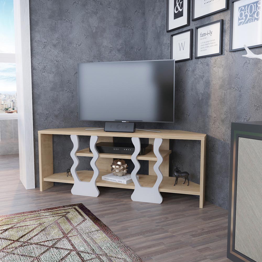 Decorotika Firal 2 Shelf Oak and White Corner TV Unit Image 3
