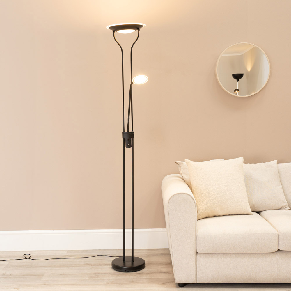 ValueLights Beata 2 Way Matte Black Dimmable LED Floor Lamp Image 2