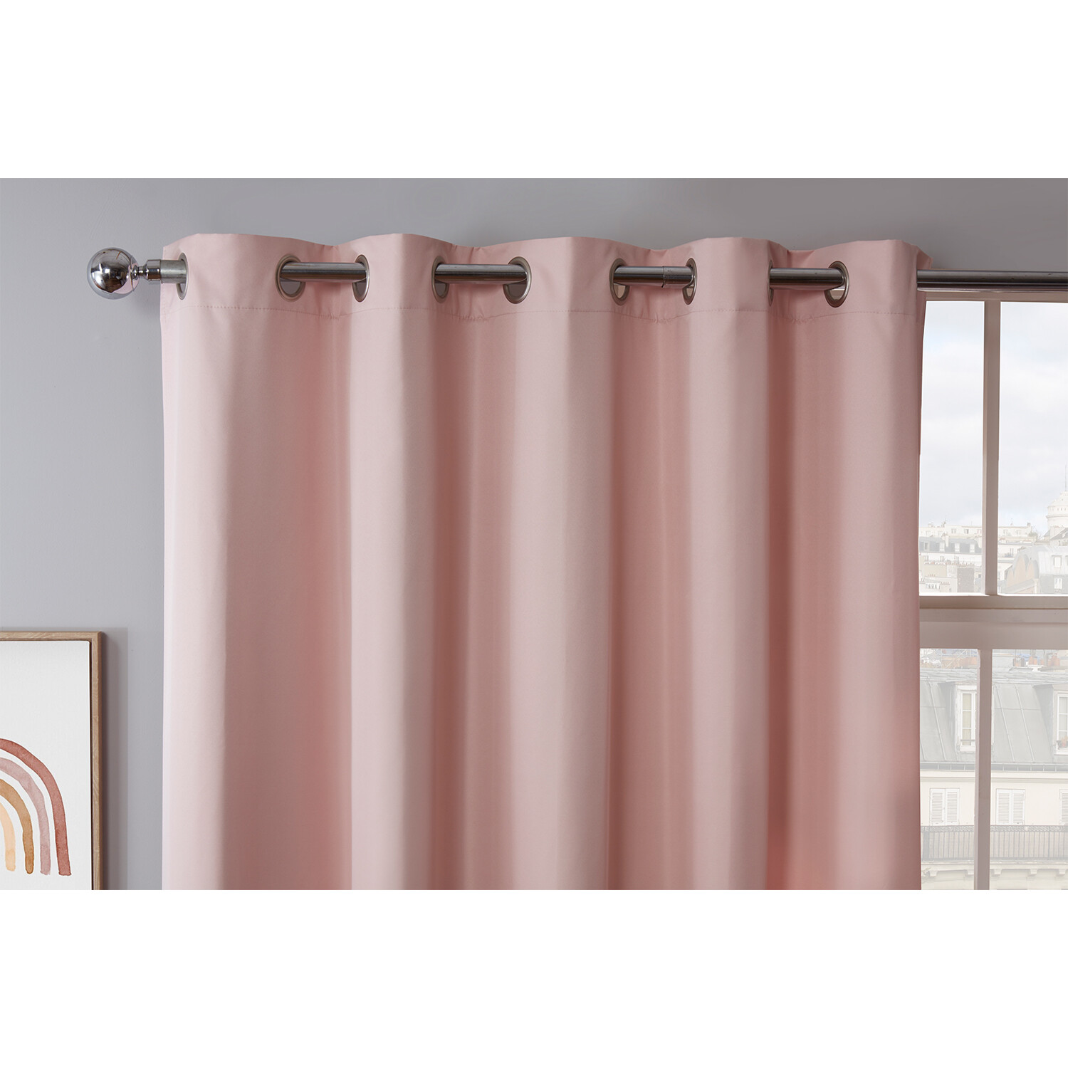 Pink Kids Blackout Eyelet Curtains 117cm Image 3
