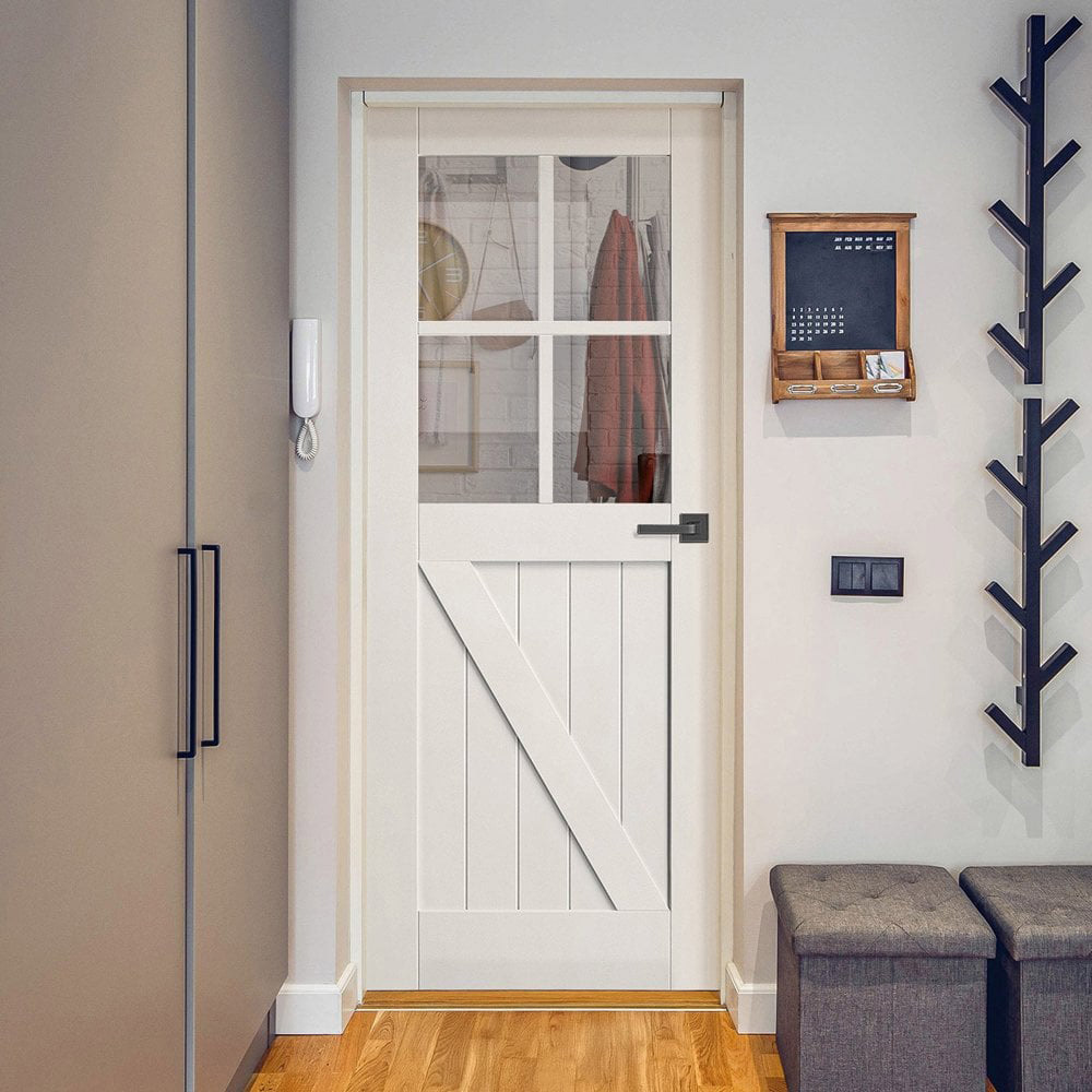 White Primed 4 Light Clear Glass Barn FLB Internal Door 1981 x 762 x 35mm Image 2