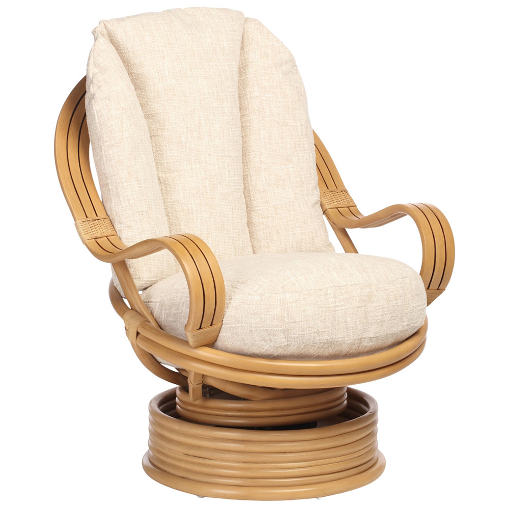 Desser Furniture Centurion Natural Rattan and Cotton Cream Rocking Swivel Chair Image 2