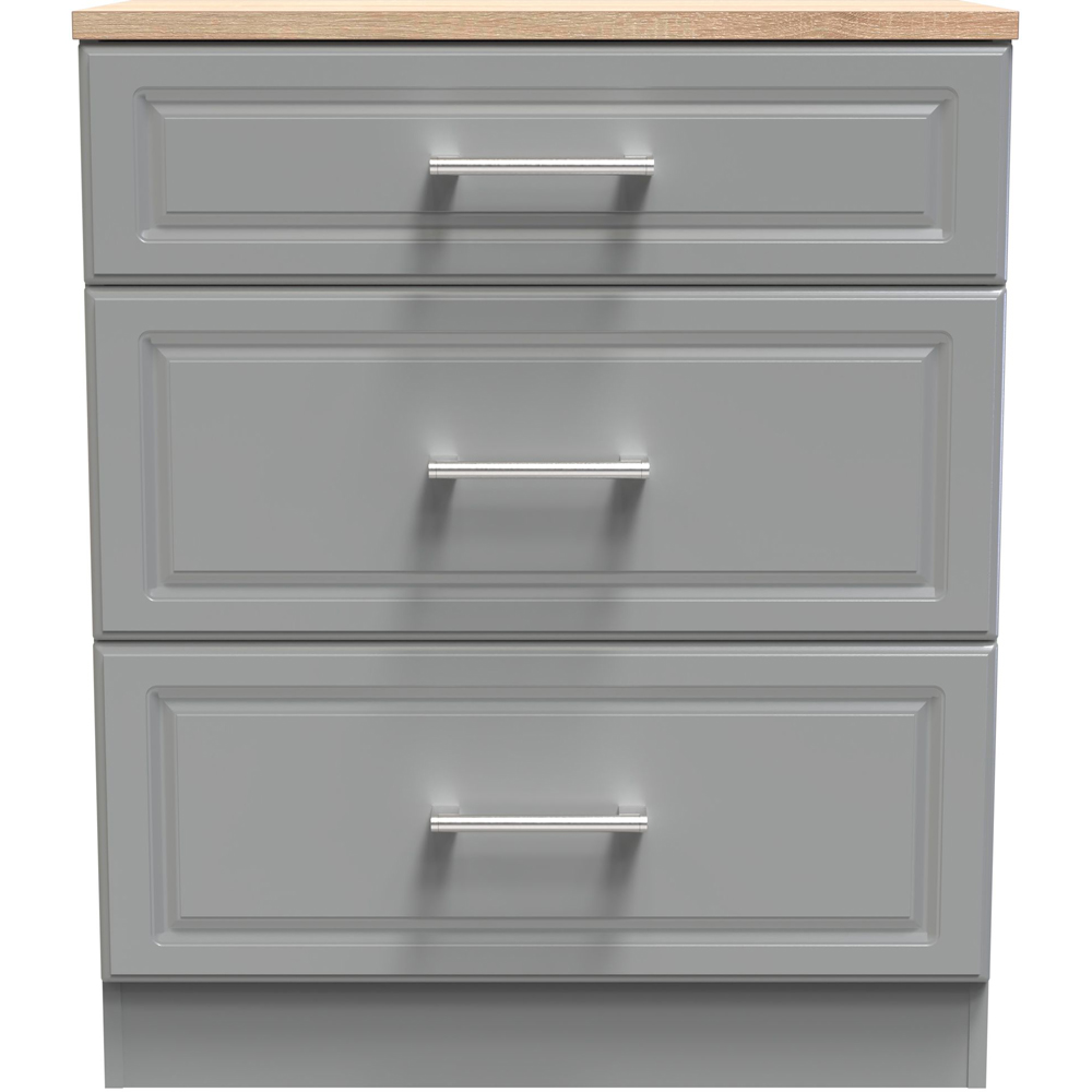 Crowndale Kent 3 Drawer Dusk Grey and Bardolino Oak Deep Chest of Drawers Ready Assembled Image 2