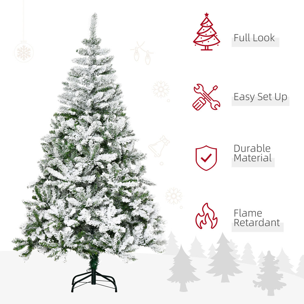 Everglow Green Snow Flocked Artificial Pine Christmas Tree with Steel Base 6ft Image 4
