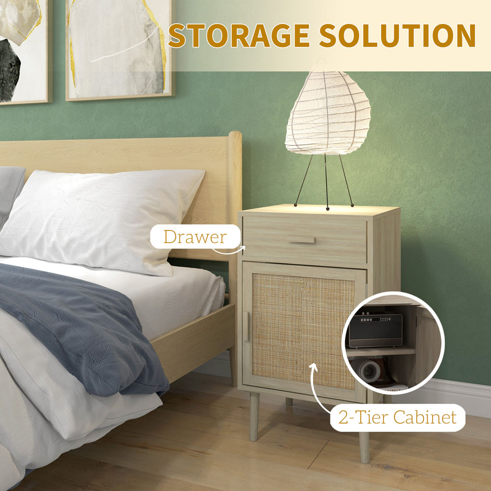 Portland Single Door Single Drawer Natural Bedside Table Set of 2 Image 6