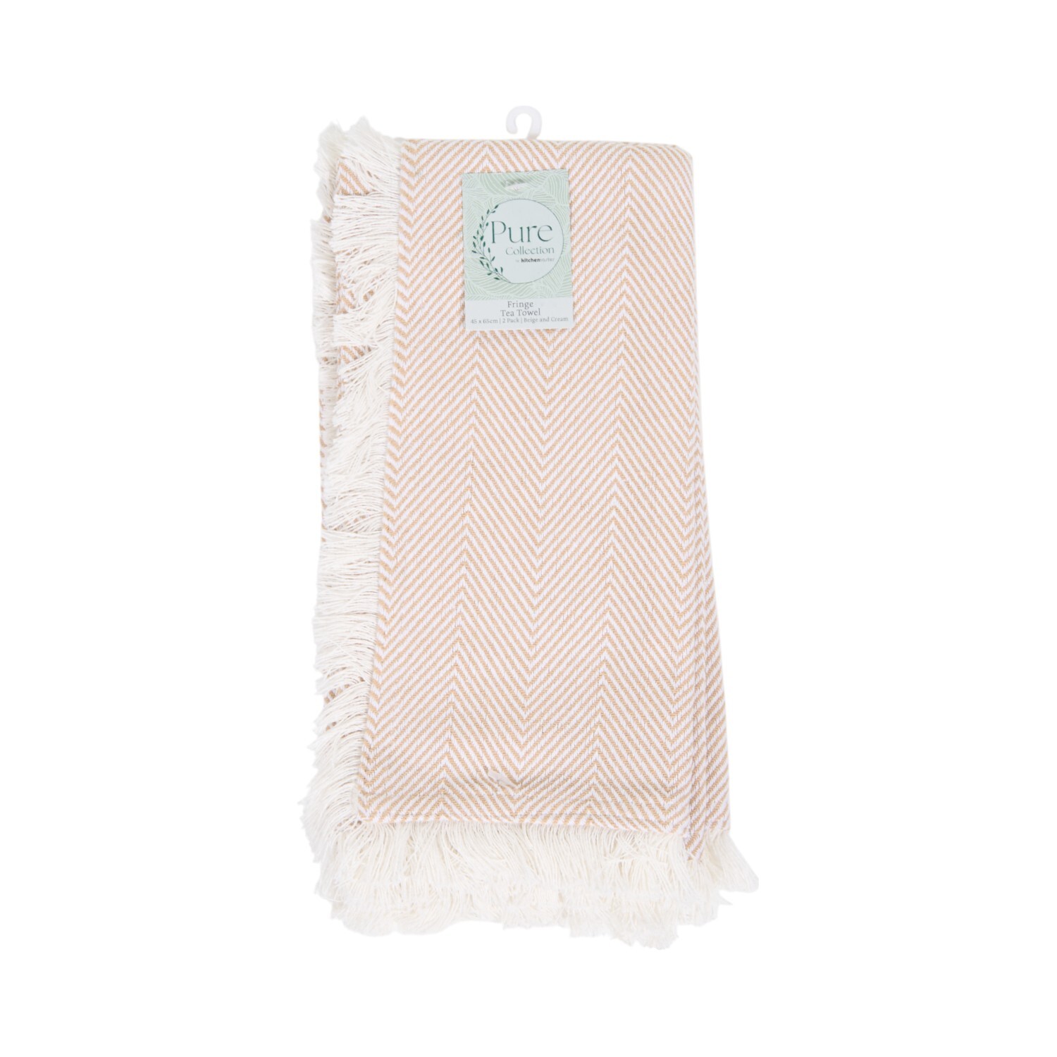 Pack of 2 Fringe Tea Towels - Beige and Cream Image 7