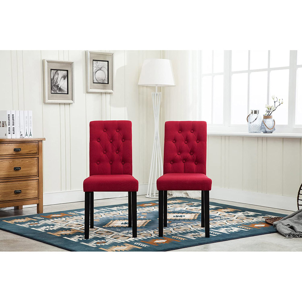 Red Set of 2 Tufted Button Back Fabric Dining Chair Image 2