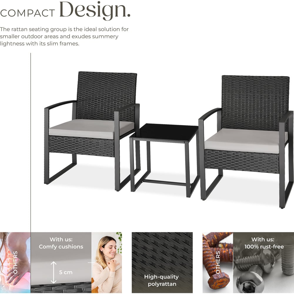 tectake Granada 2 Seater Black Bistro Set Image 3