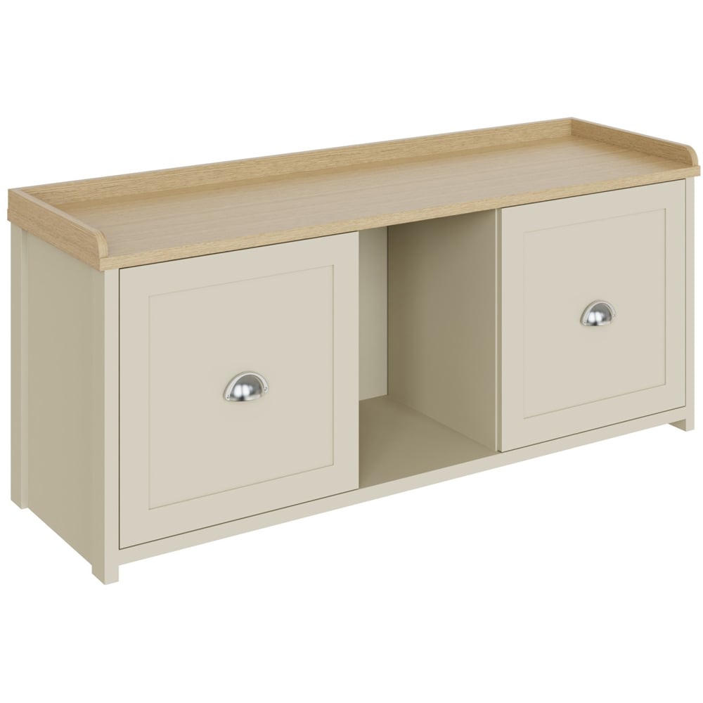 GFW Lancaster 2 Door Cream and Oak Shoe Bench Image 2