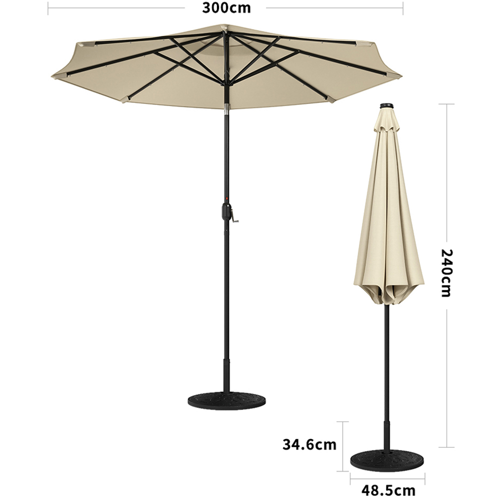 Living and Home Beige 24 Solar LED Crank and Tilt Parasol with Resin Floral Base 3m Image 6