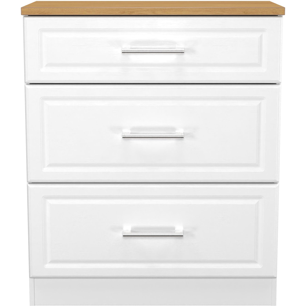 Crowndale Kent 3 Drawer White Ash and Modern Oak Deep Chest of Drawers Ready Assembled Image 2