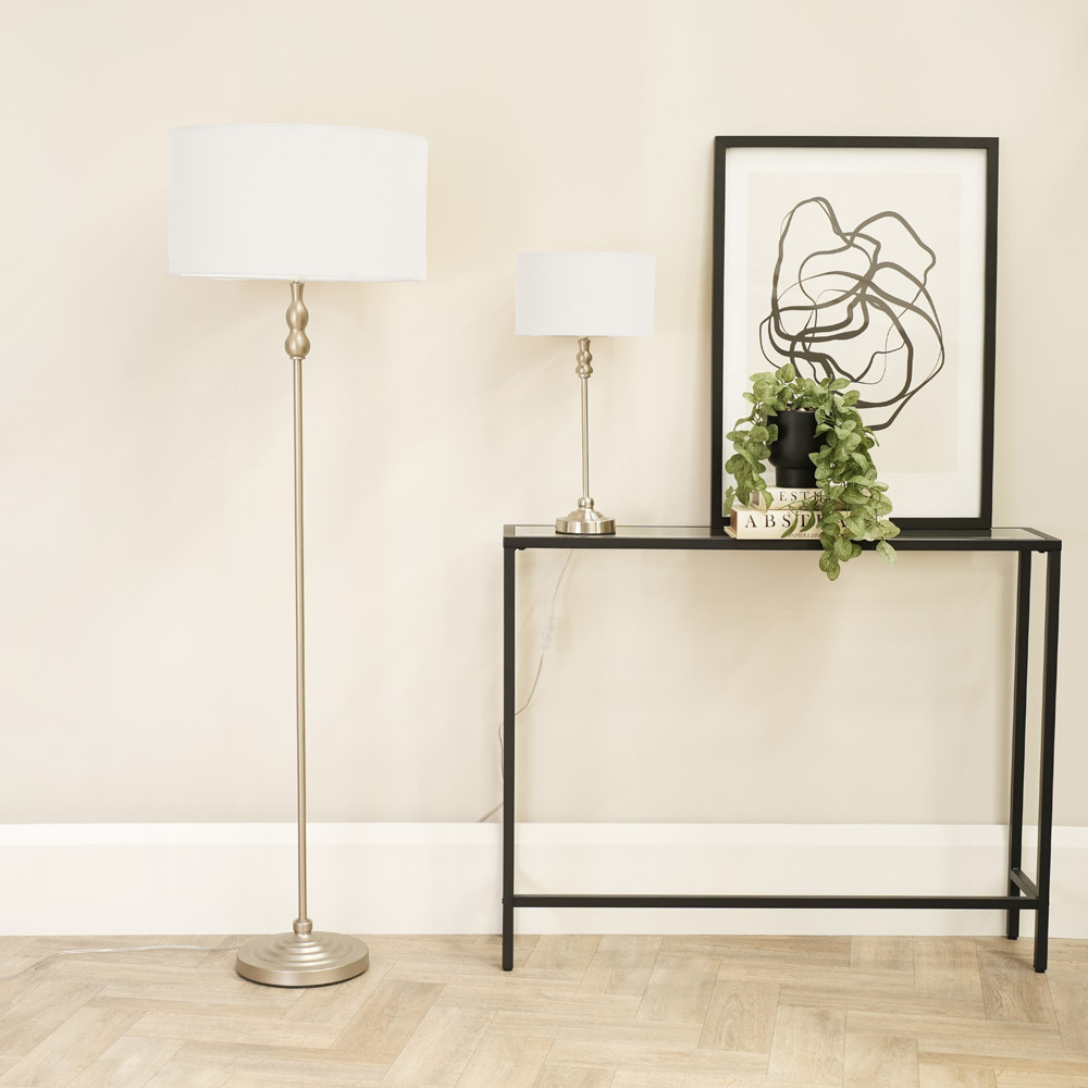 ValueLights Maggie White and Brushed Chrome Drum Shade Candlestick LED Table Lamp Image 4