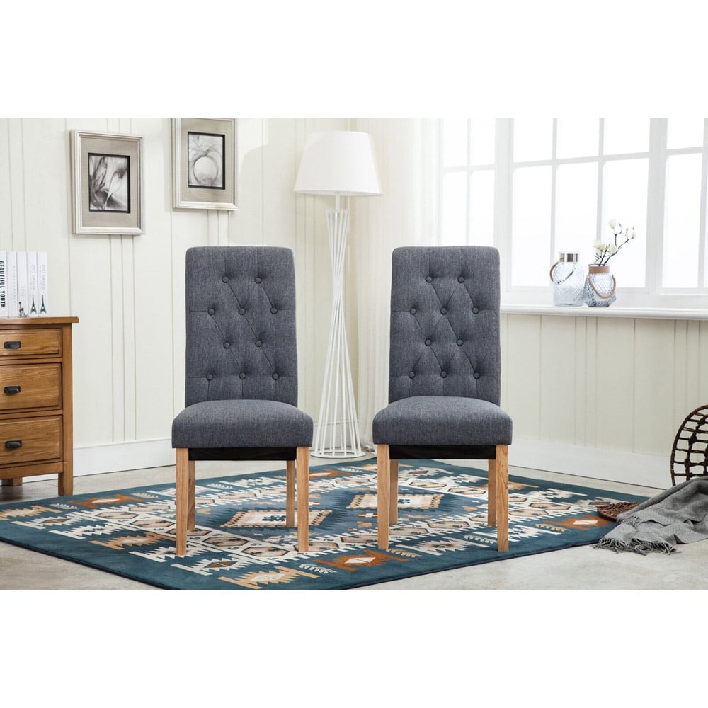 Grey Set of 2 Tufted High Back Fabric Dining Chair Image 2