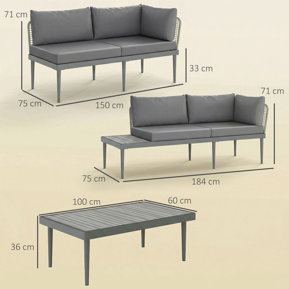Outsunny 4 Seater Wicker Outdoor Corner Sofa Set Grey Image 8